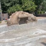 Close-up of natural rock spa or water feature edge